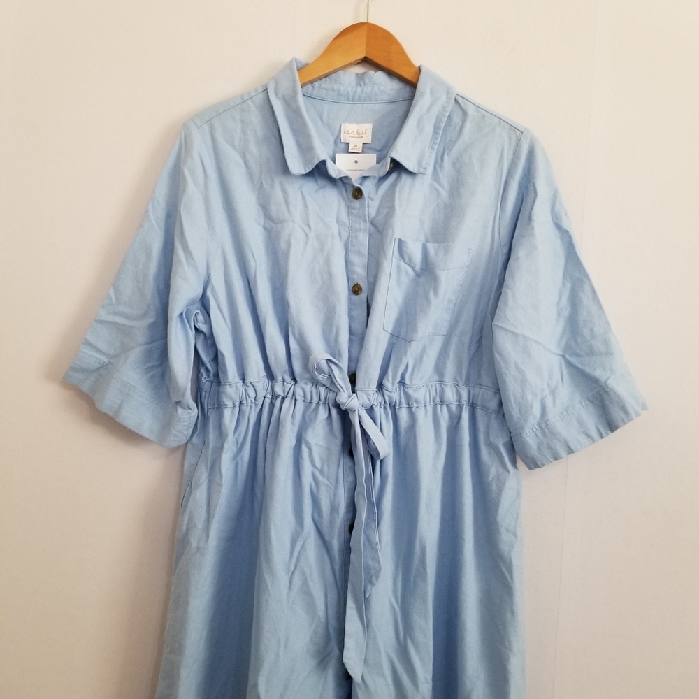 NWT Isabel Maternity Blue Linen Midi Shirt Dress Size XL - Picture 2 of 8